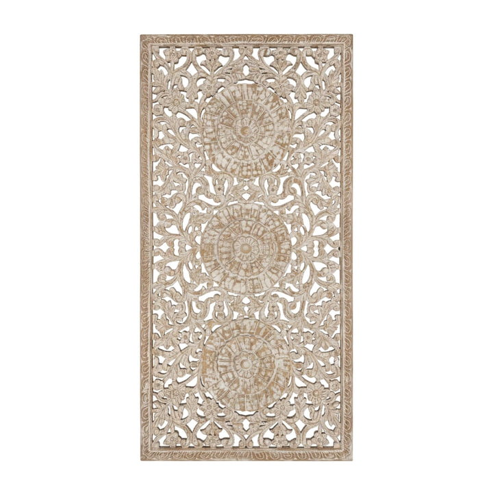 Front view of the Punsari Wall Deco hand-carved from reclaimed wood.