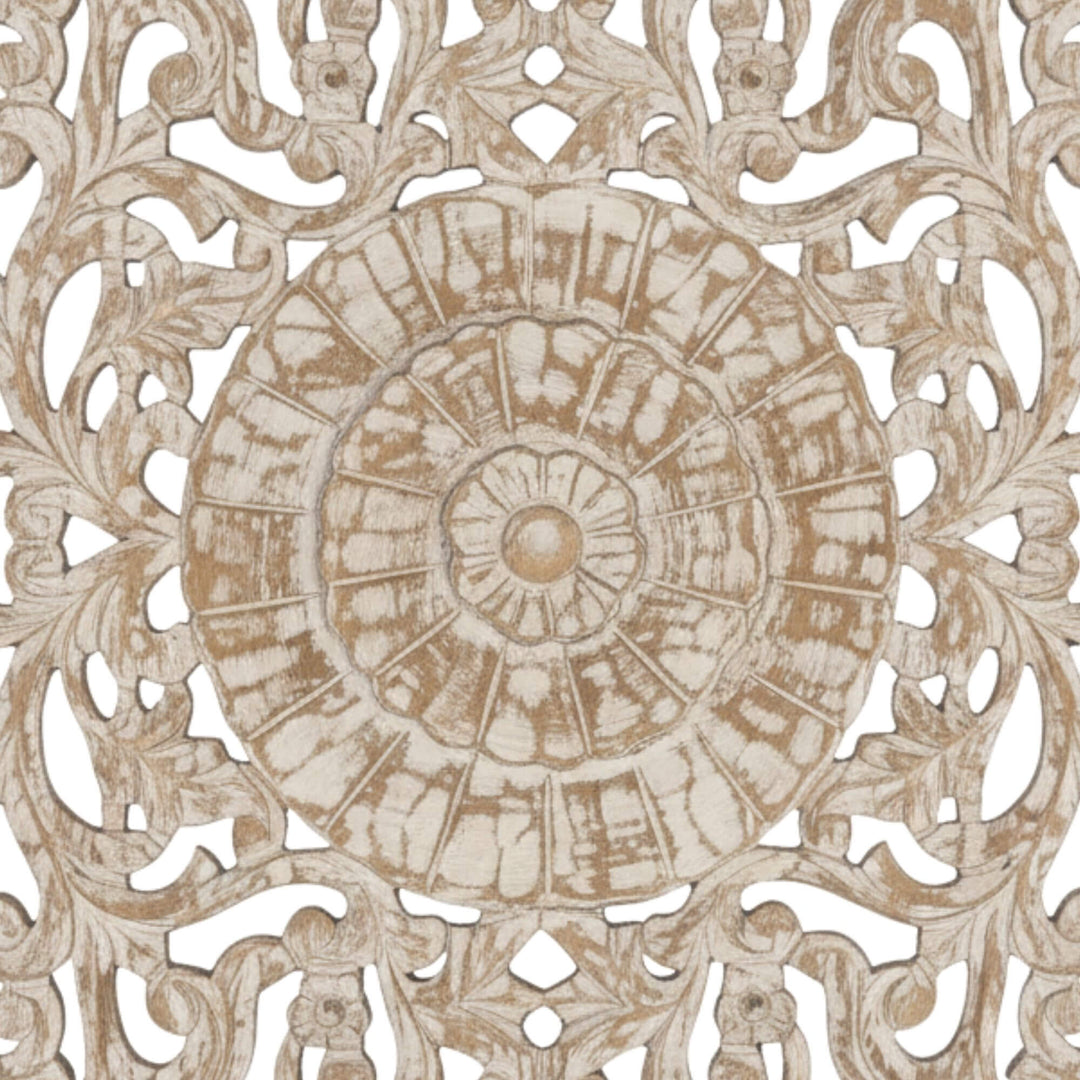 Close-up of the central carved motifs on the Punsari Wall Deco.