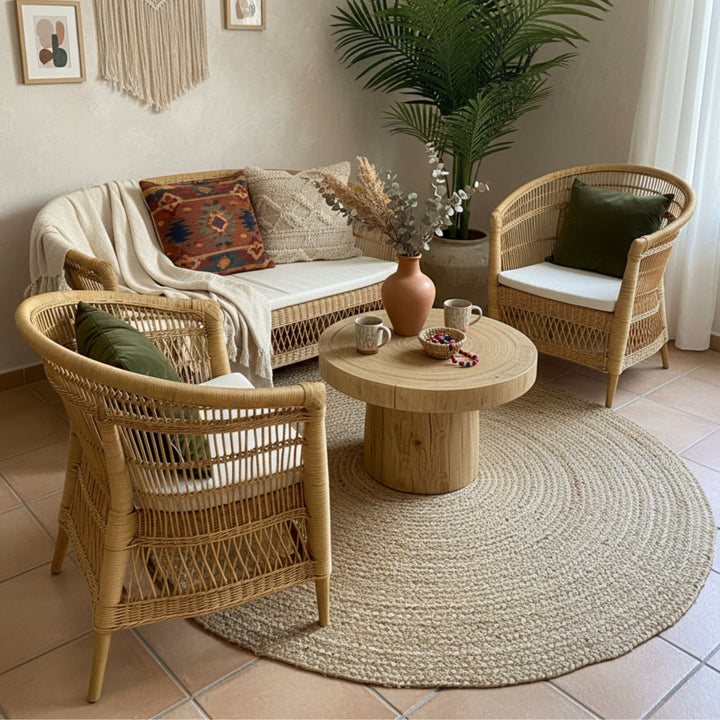 Indoor coastal living room with the Punta Blanca Chair in a seating arrangement.