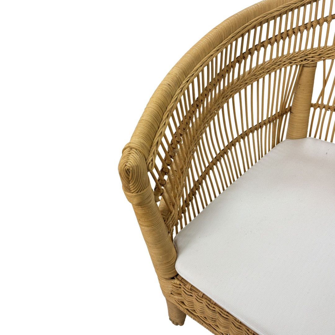 Close-up of the natural rattan weaving on the Punta Blanca Sofa.