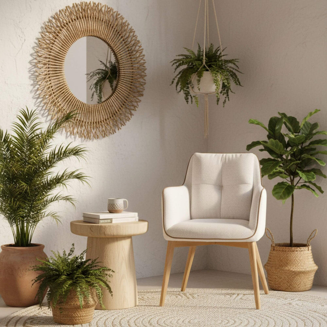 Pura dining chair styled in cozy living room 