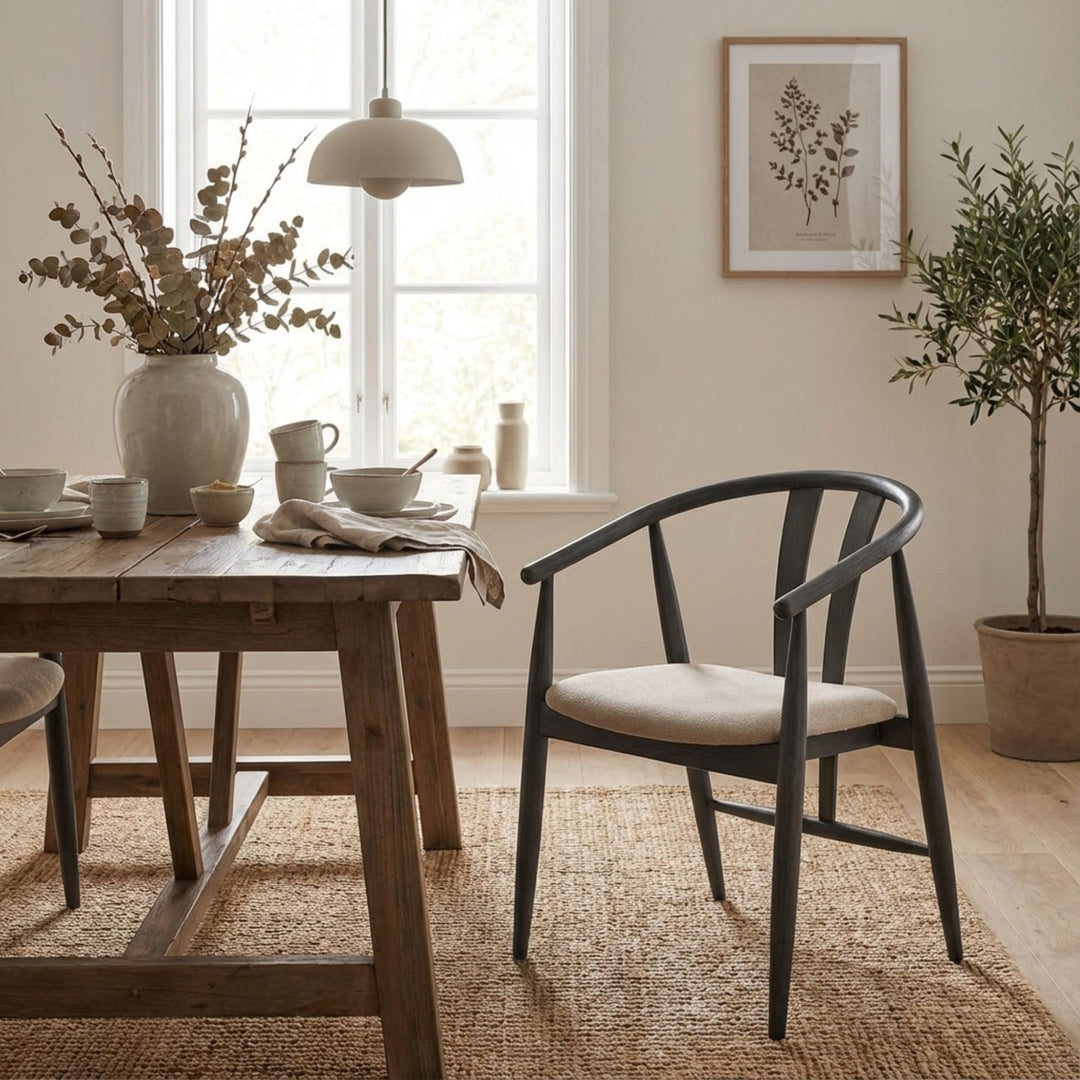 Cozy living room featuring the Rabat oak dining chair in black