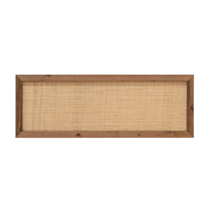 Front view of Raffia Headboard showing woven raffia panel framed in natural pine wood.