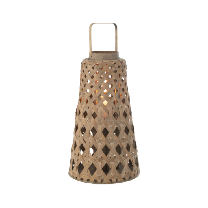 Ralla lantern isolated on white background showcasing its handcrafted bamboo structure and handle.