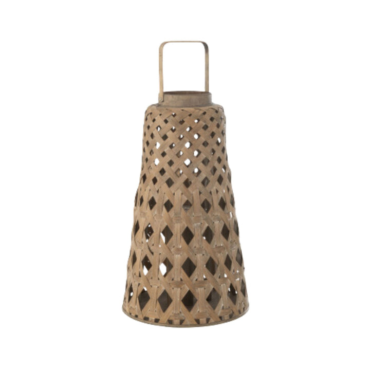 Front view of Ralla lantern highlighting its tapered bamboo shape and geometric cut-out pattern.