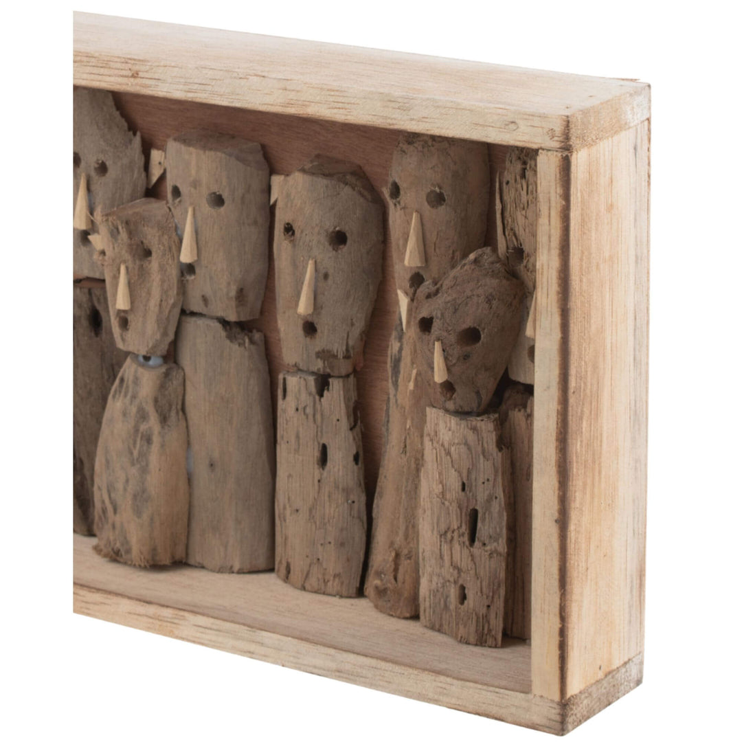 Side view of Ralla Square Wall Deco showing natural wood texture and hand-carved details.

