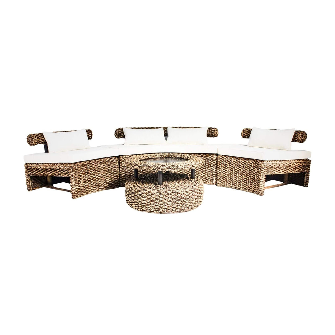 Rangiroa water hyacinth modular sofa with corner and center sections, white cushions (coffee table not included)