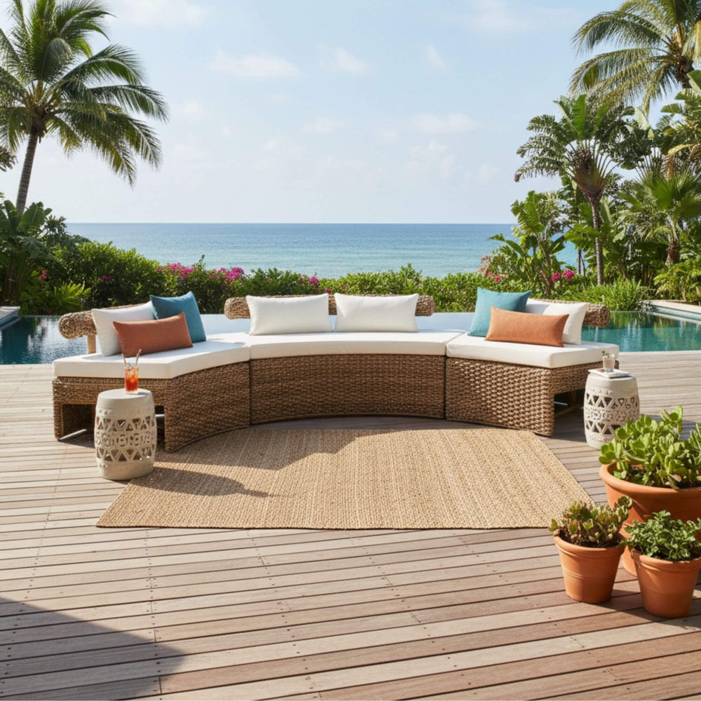 Poolside setting of Rangiroa water hyacinth sofa