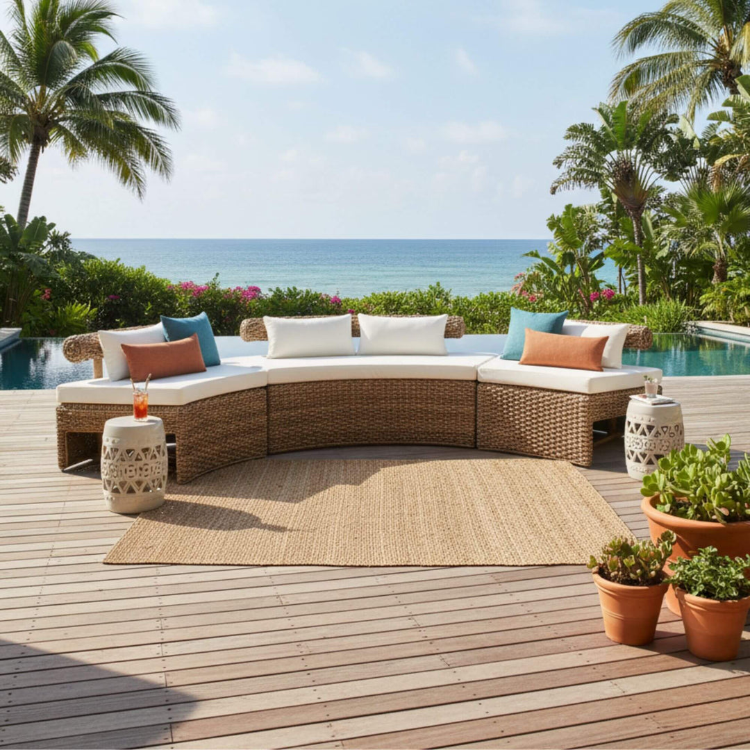 Poolside setting of Rangiroa water hyacinth sofa