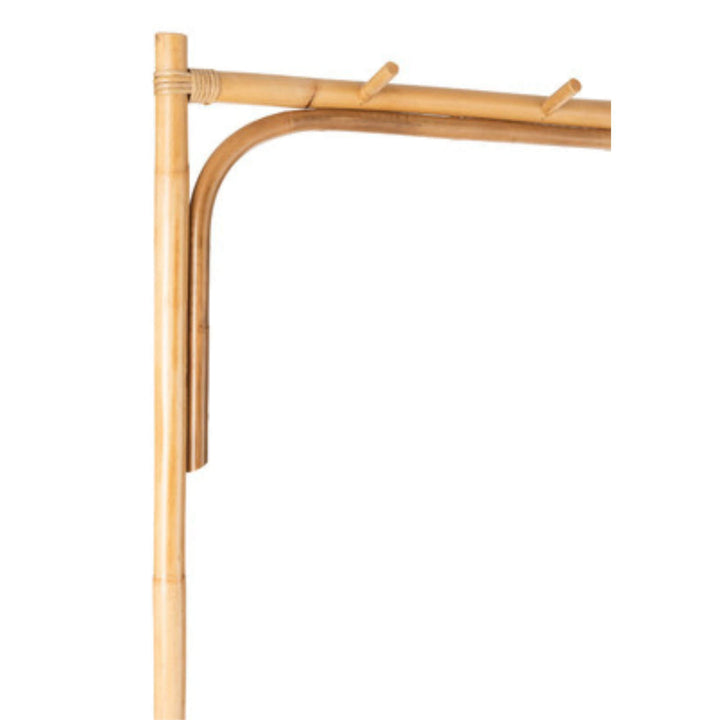 Close-up detail of rattan hooks on upper rail
