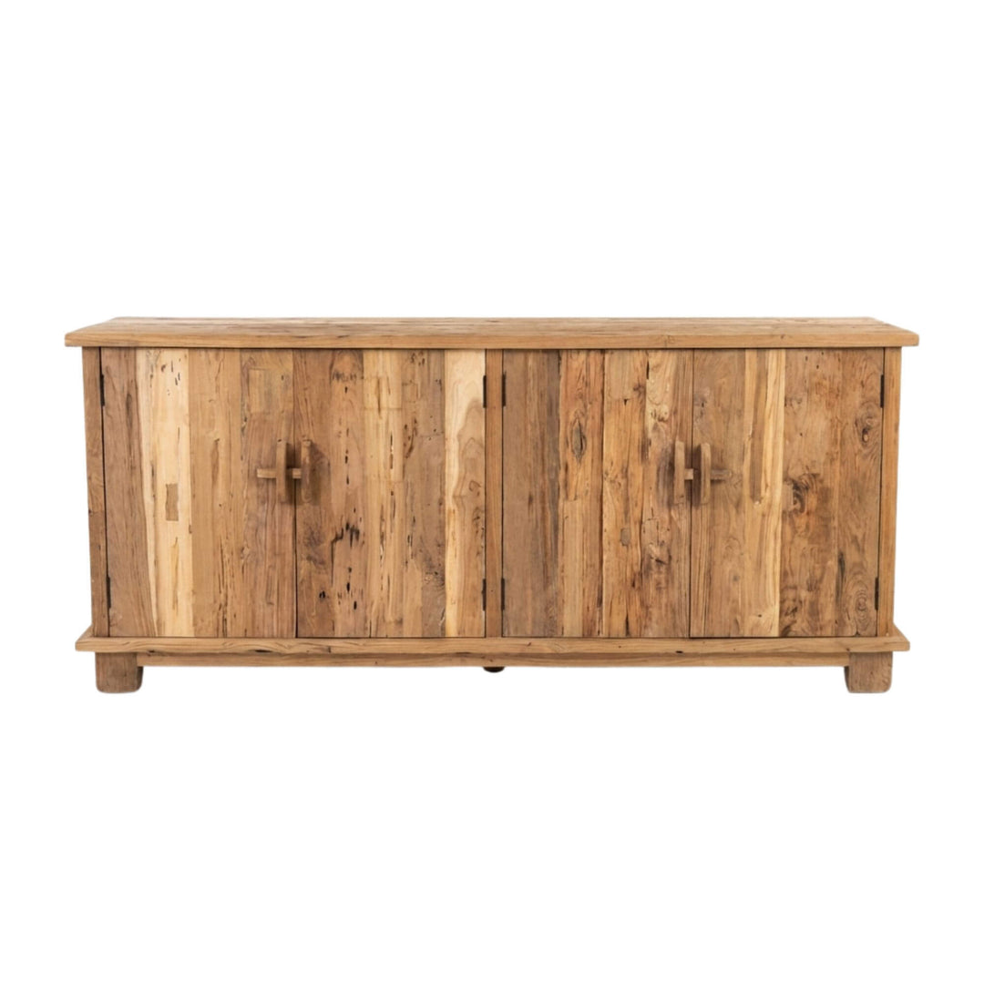 Front view of the Recycled Teak Buffet showing natural reclaimed wood tones and clean silhouette.