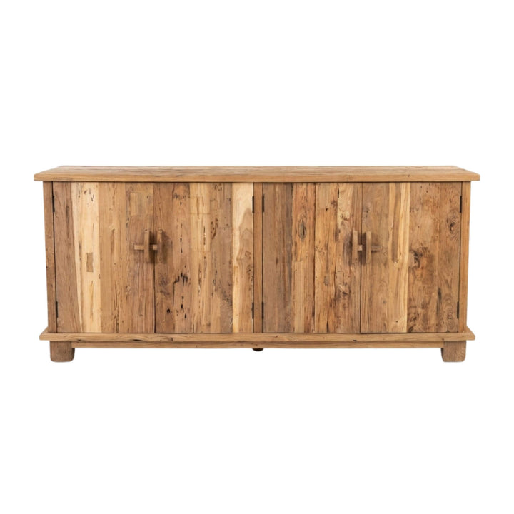 Front view of the Recycled Teak Buffet showing natural reclaimed wood tones and clean silhouette.