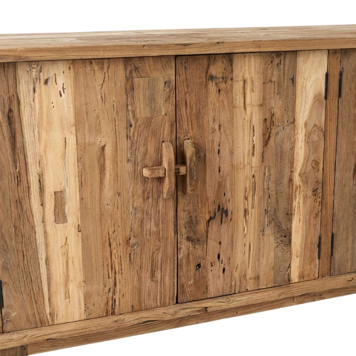 Close-up of the Recycled Teak Buffet doors highlighting reclaimed teak grain and texture.
