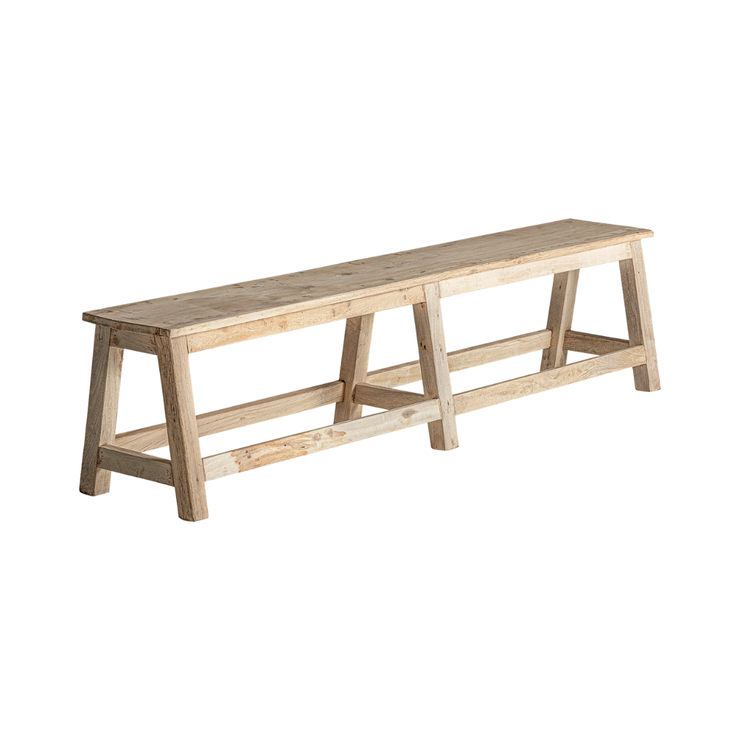 Reethi teak wood bench on a white background