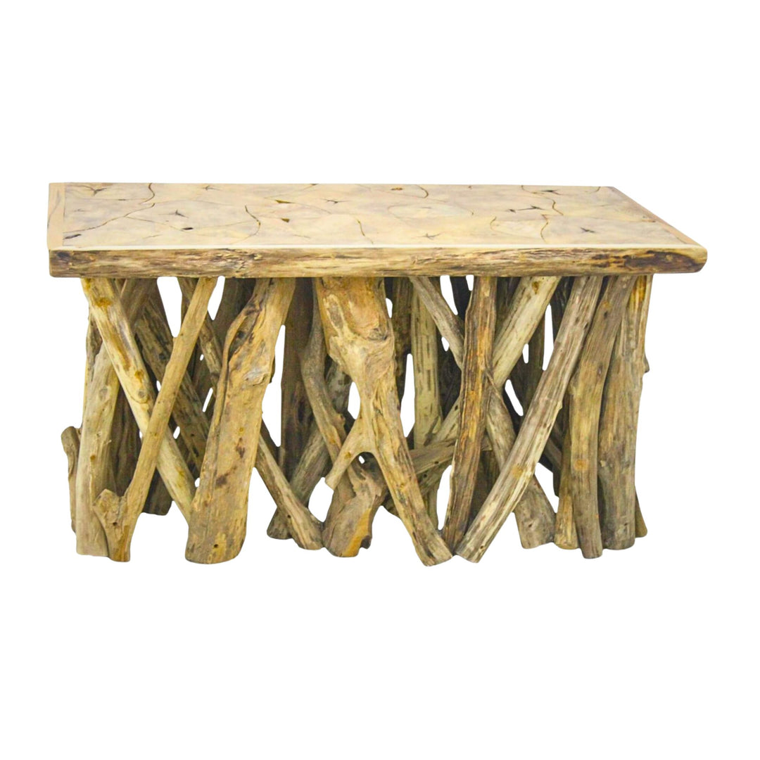 “Rimatara Coffee Table made from natural teak roots, 120x60x65 cm.”