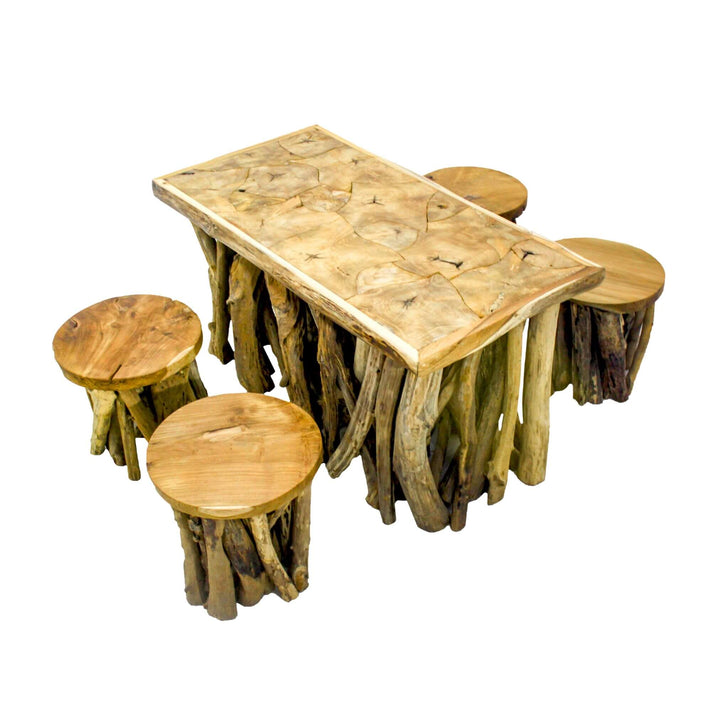 “Handcrafted teak root coffee table with organic design.”