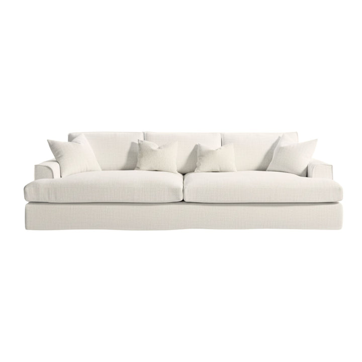 Rimini Sofa in white linen with deep seating and removable covers.