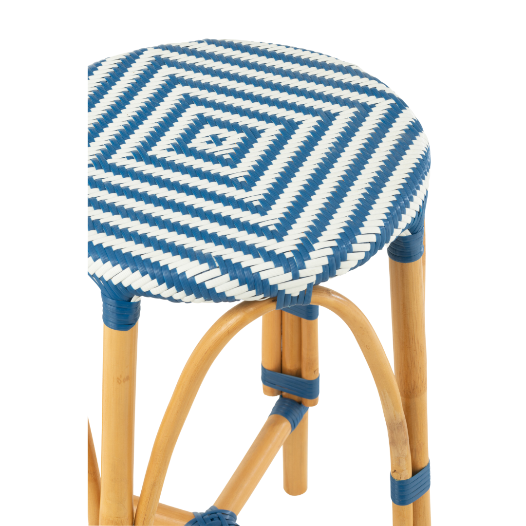 Detail view of Riviera Bistro Kitchen Stool seat highlighting the synthetic rattan weave.