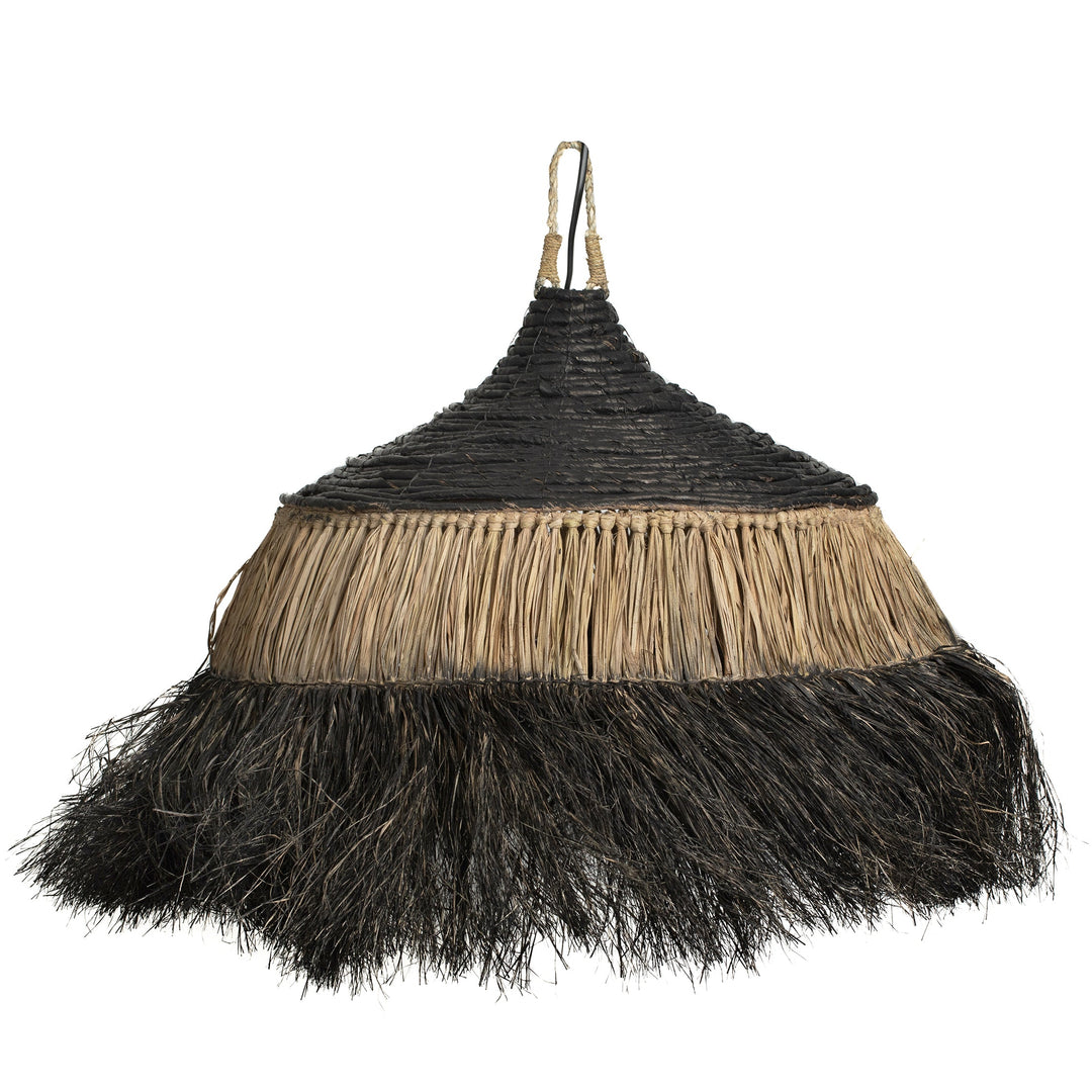 Two-tone natural and black Roda ceiling lamp made of handwoven fibers