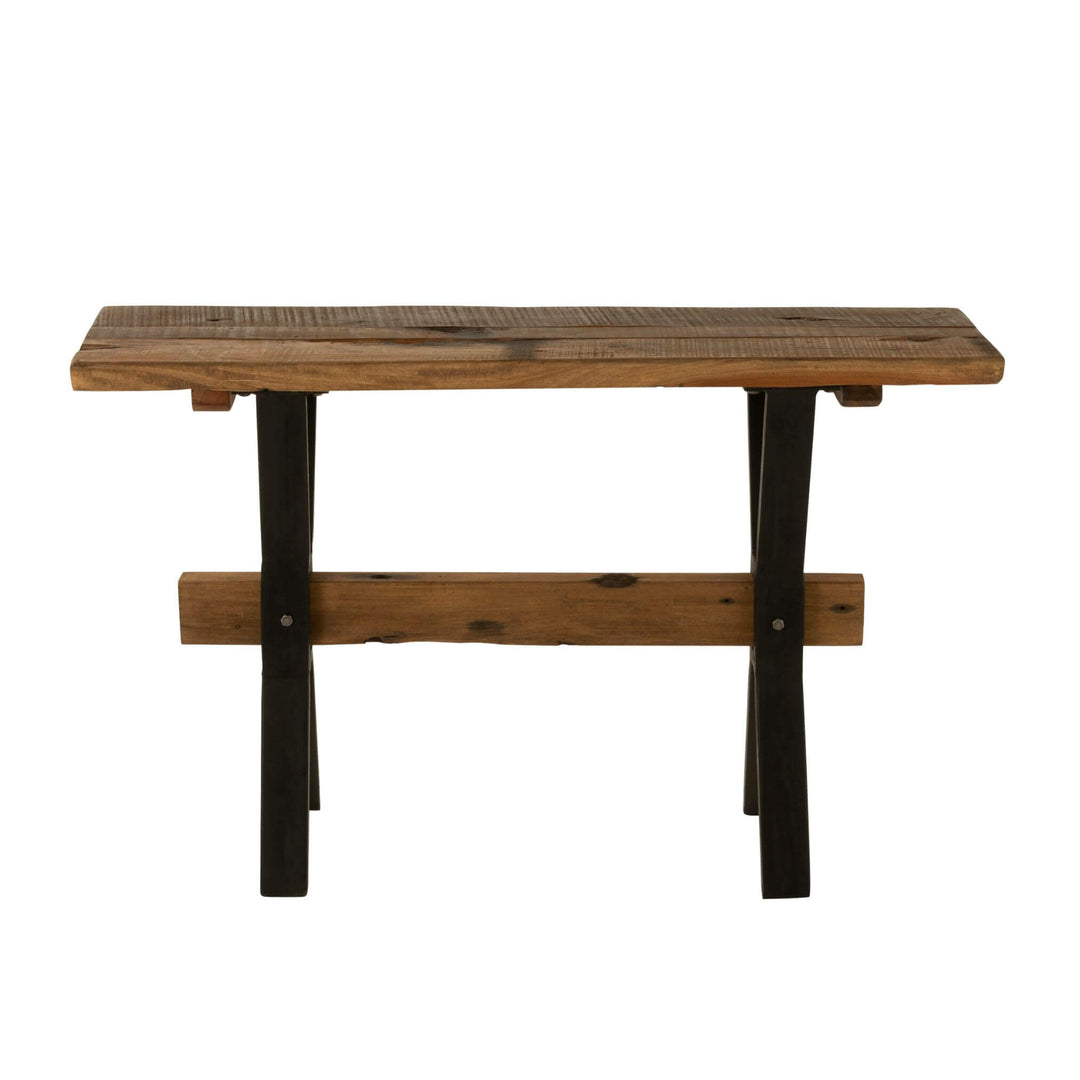 Rustic Industrial Console front view in recycled teak and black metal.