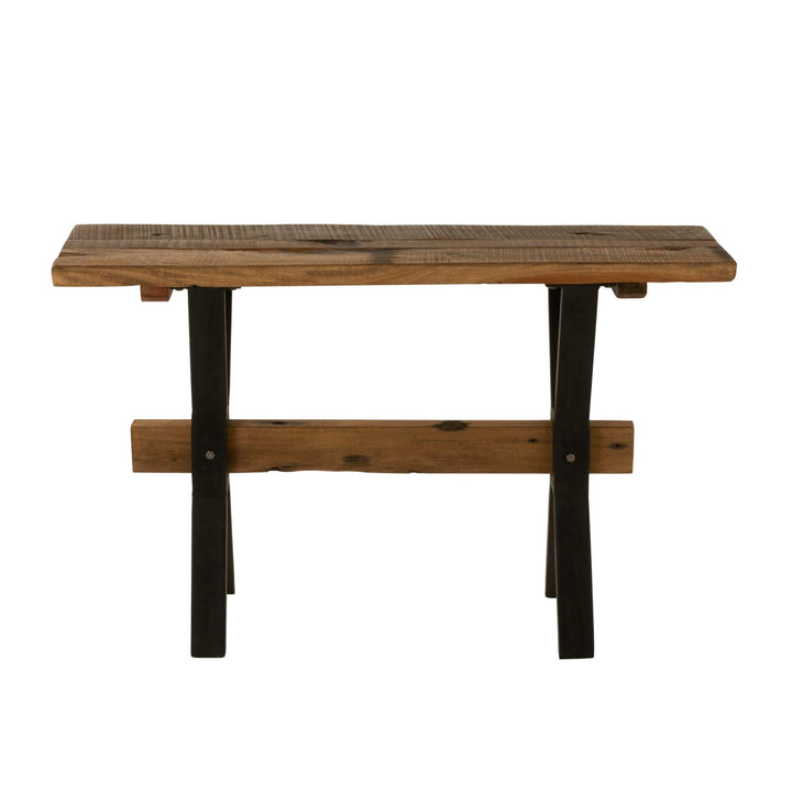 Rustic Industrial Console front view in recycled teak and black metal.