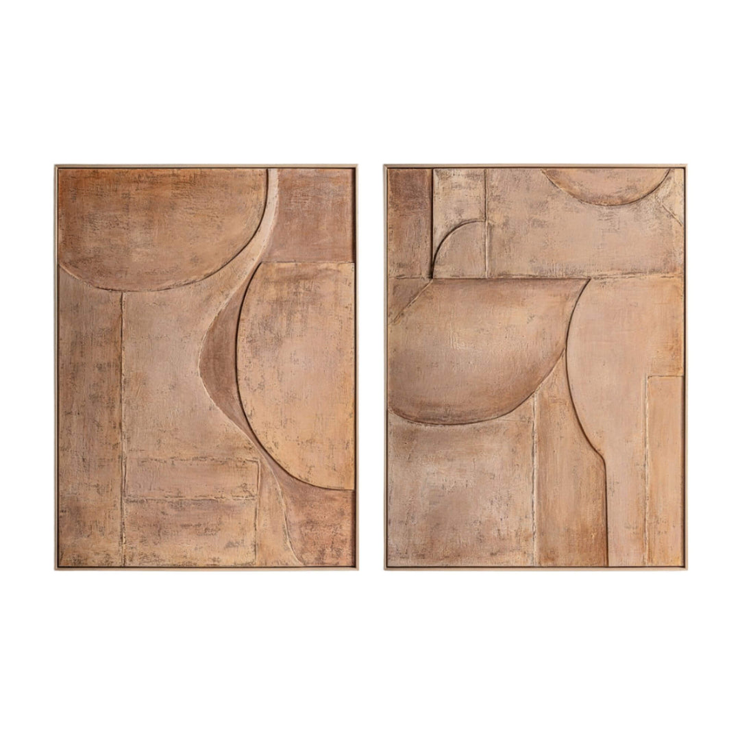 Pair of Sahar Canvas Paintings in natural earth tones displayed together.