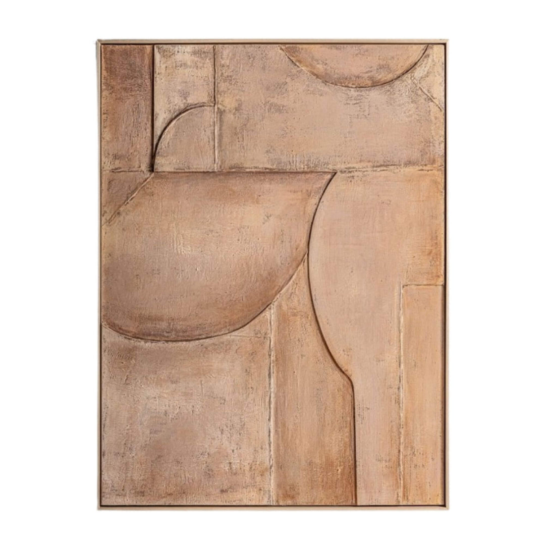 Vertical Sahar wall art with organic geometric shapes in neutral hues.