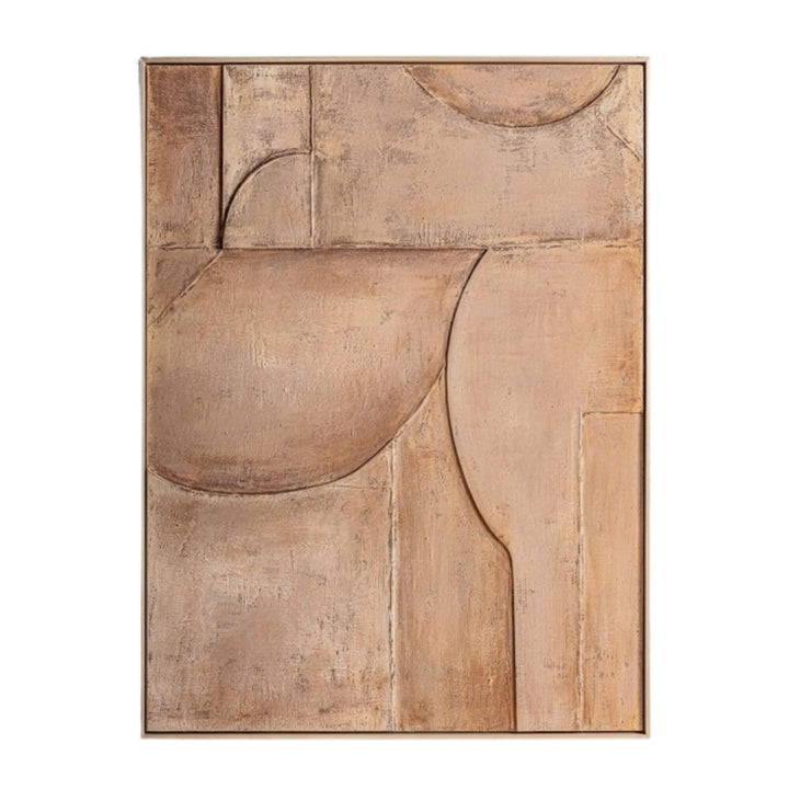 Vertical Sahar wall art with organic geometric shapes in neutral hues.