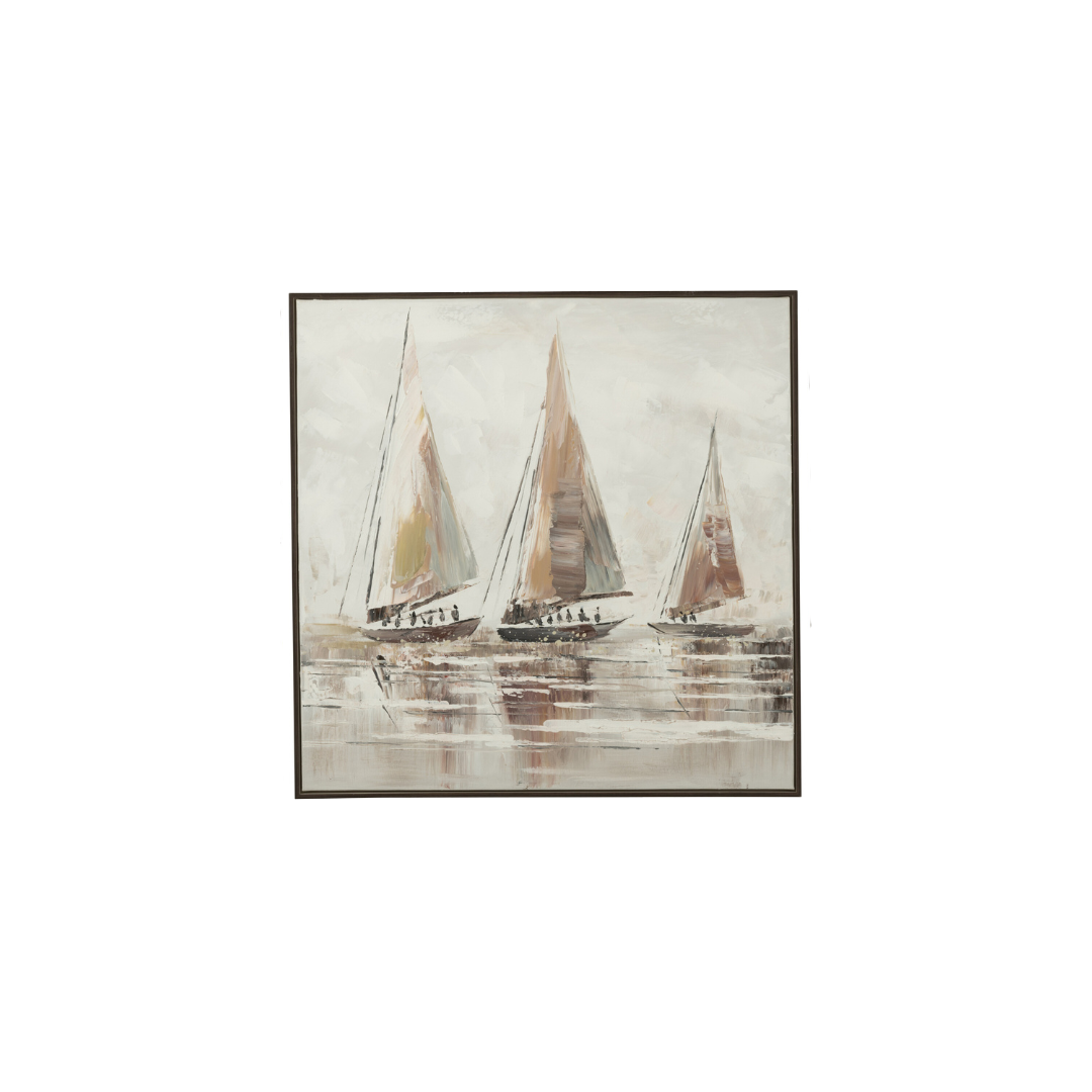 Square central Sailboat Painting panel with multiple sailboats and balanced composition.