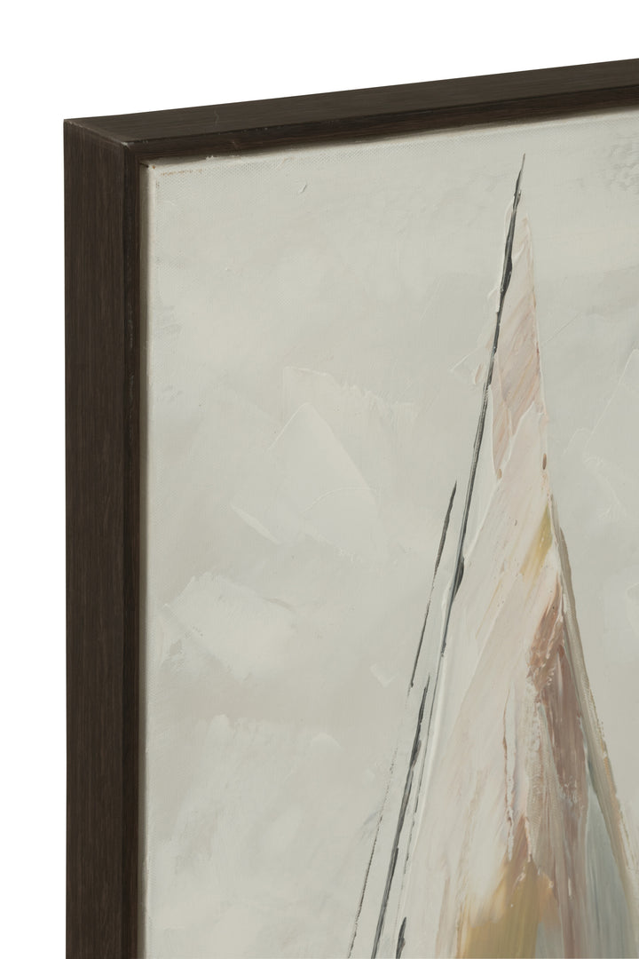 Side view highlighting the wooden frame depth of the Sailboat Painting.