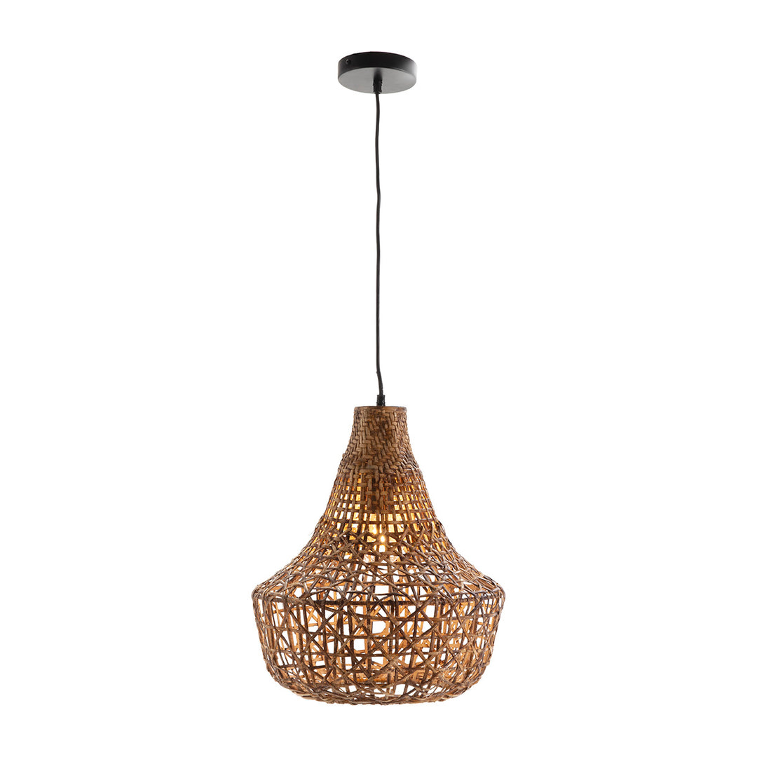 Front view of the Samui Rattan Ceiling Lamp showcasing its handwoven natural shade.