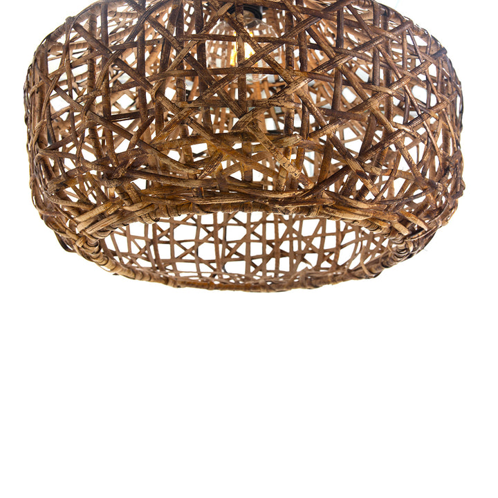 Close-up of the woven rattan structure at the base of the Samui Ceiling Lamp.