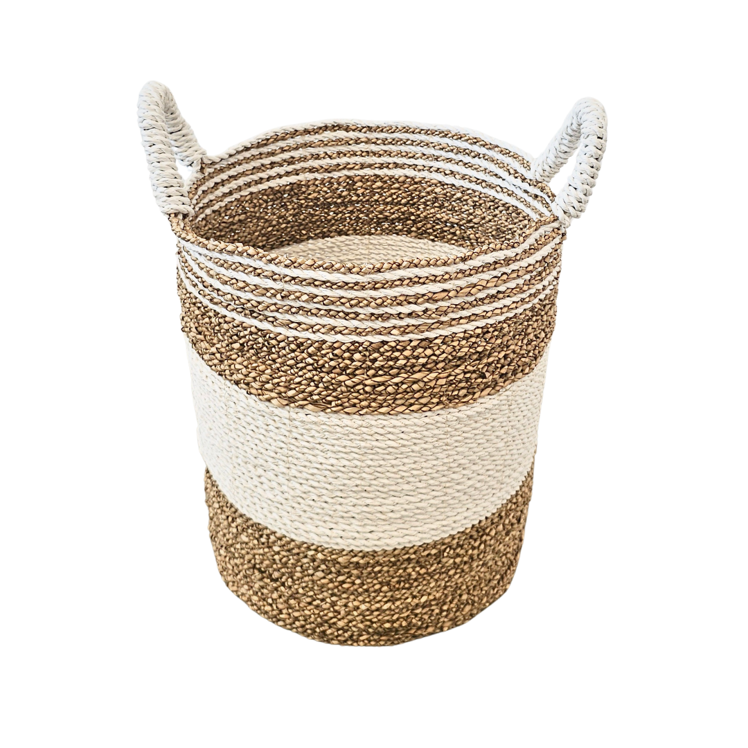 Small Sanblas striped seagrass basket with side handles