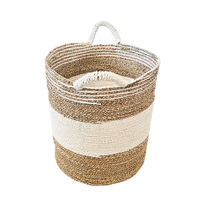 Detail of woven seagrass texture and handle attachment