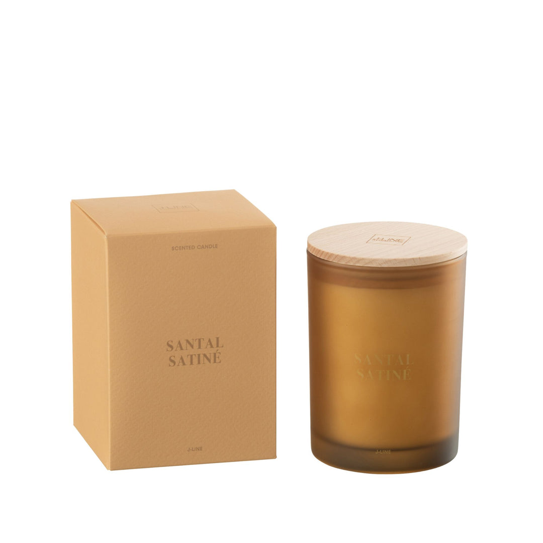 Medium-sized Santal Satiné candle with matching box and lid.