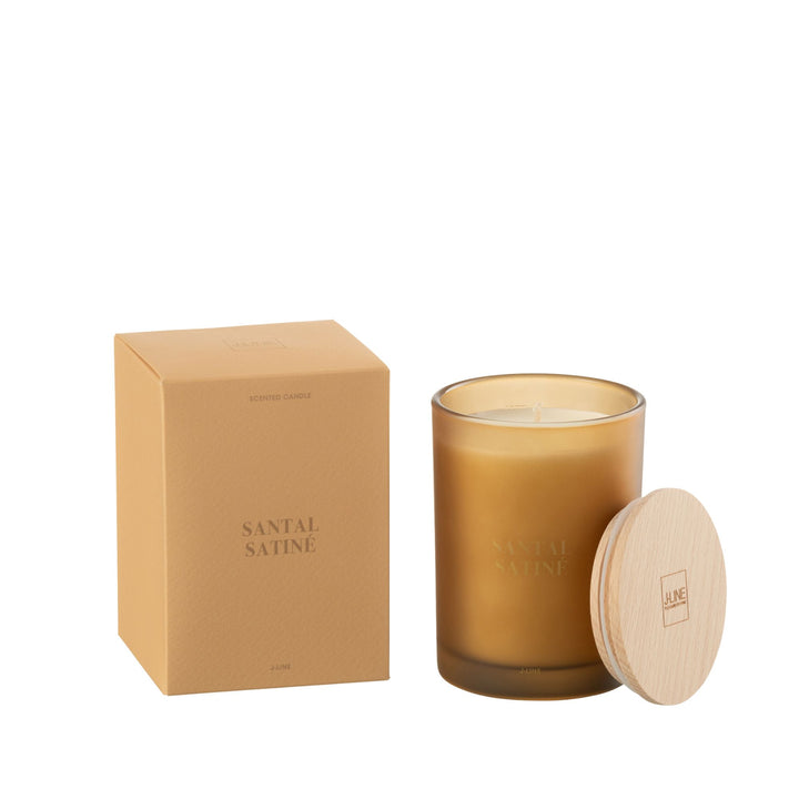 Medium-sized Santal Satiné candle with matching box and lid.