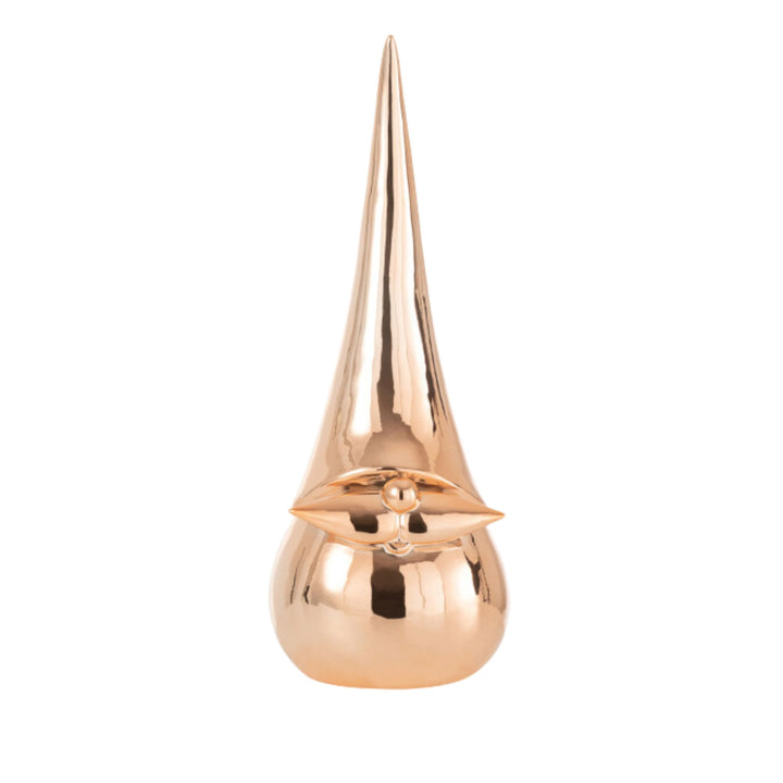 Front view of the large porcelain Santa figure with tall pointed hat.