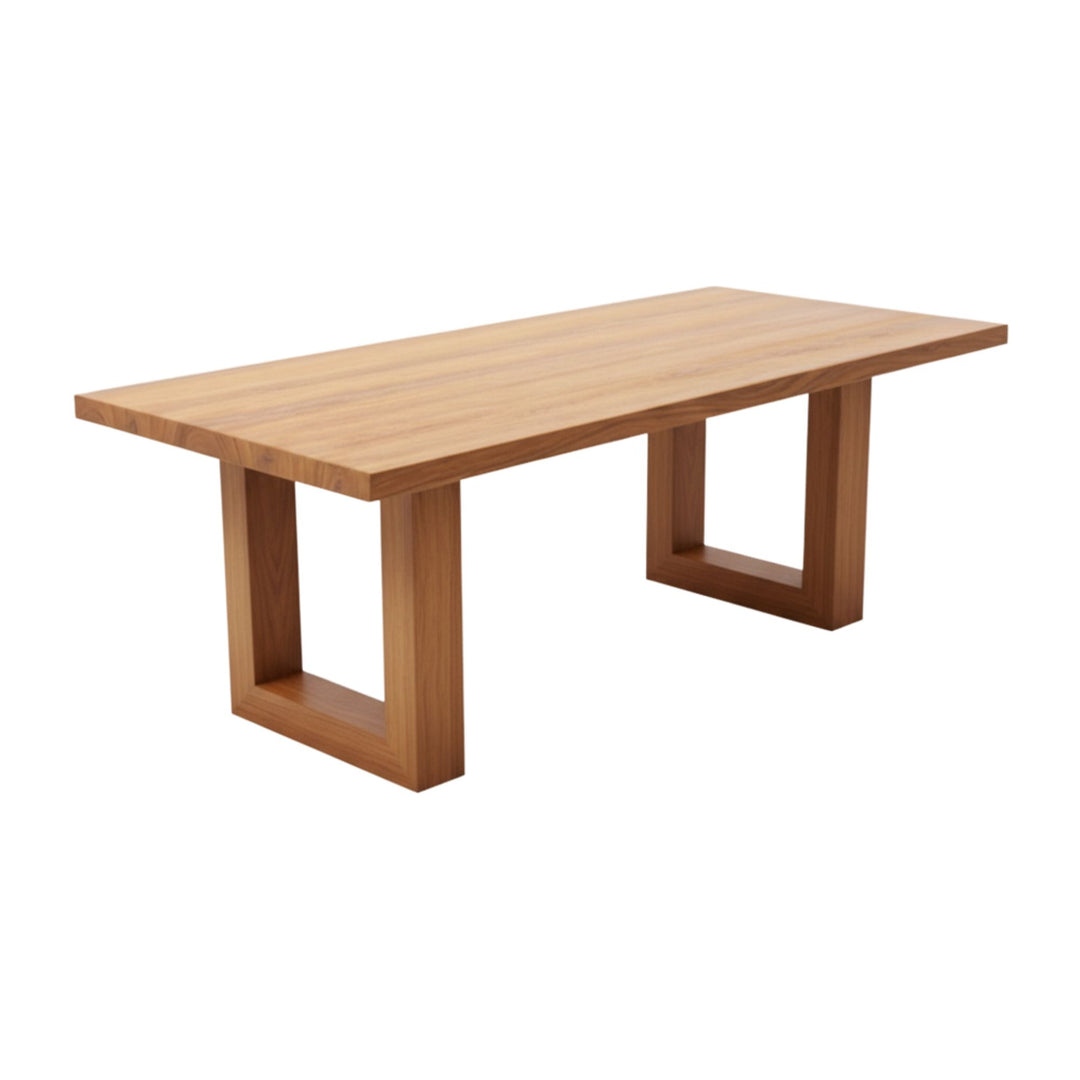 Angled view showcasing the teak dining table with U-legs.