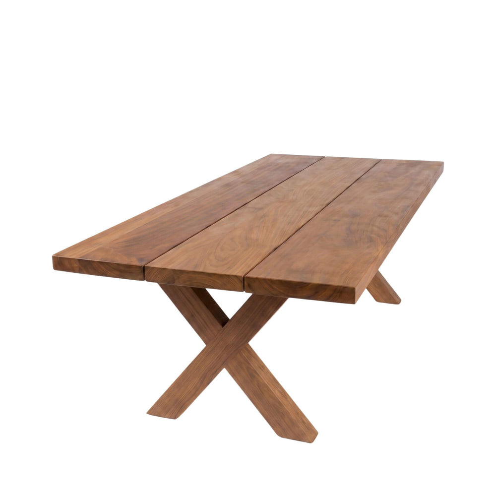 Angled view of Santorini outdoor dining table x legs in white background