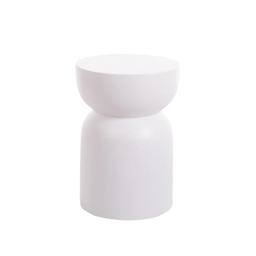 San Gimignano cement stool showcasing its sculptural silhouette and minimalist design.