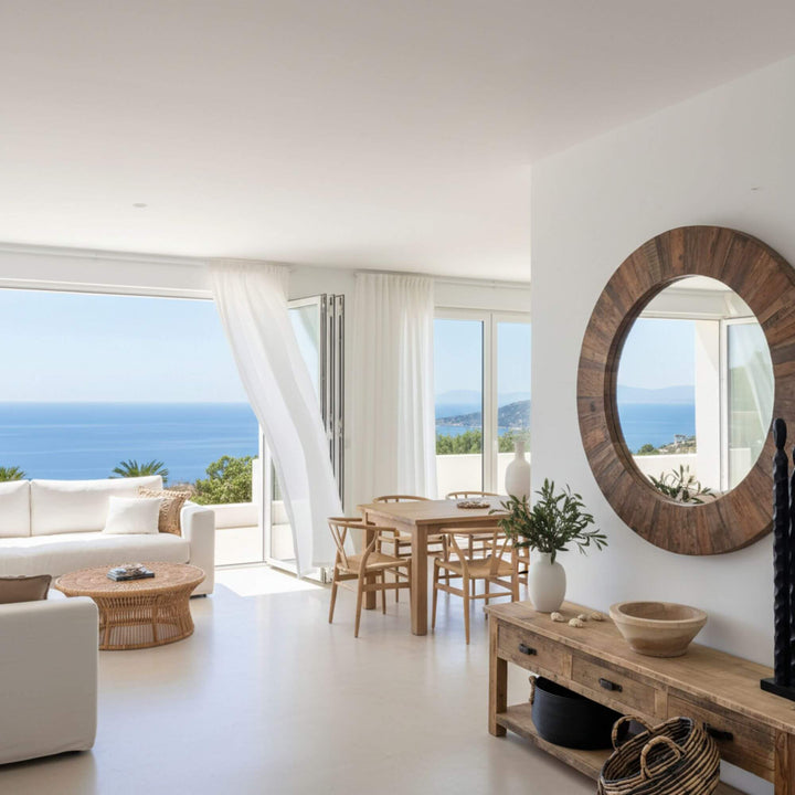 Interior setting featuring the Saona Round Mirror as a wall décor statement.