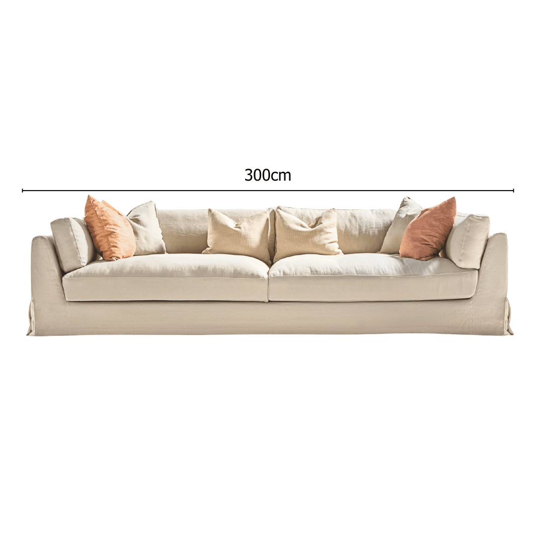 Sardegna three-seater sofa with measurements and beige finish