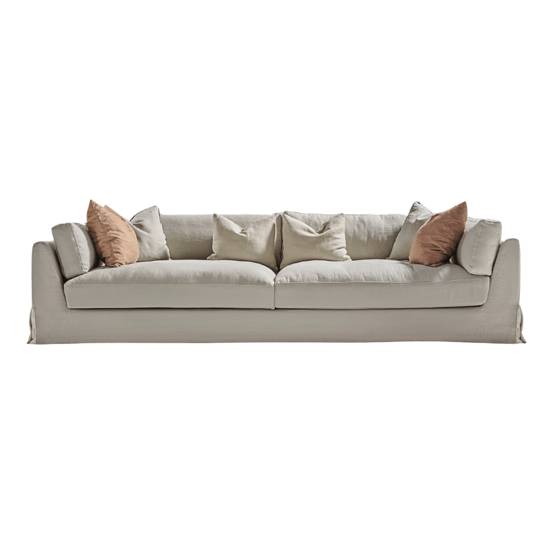 Sardegna sofa in neutral fabric with cozy Mediterranean style