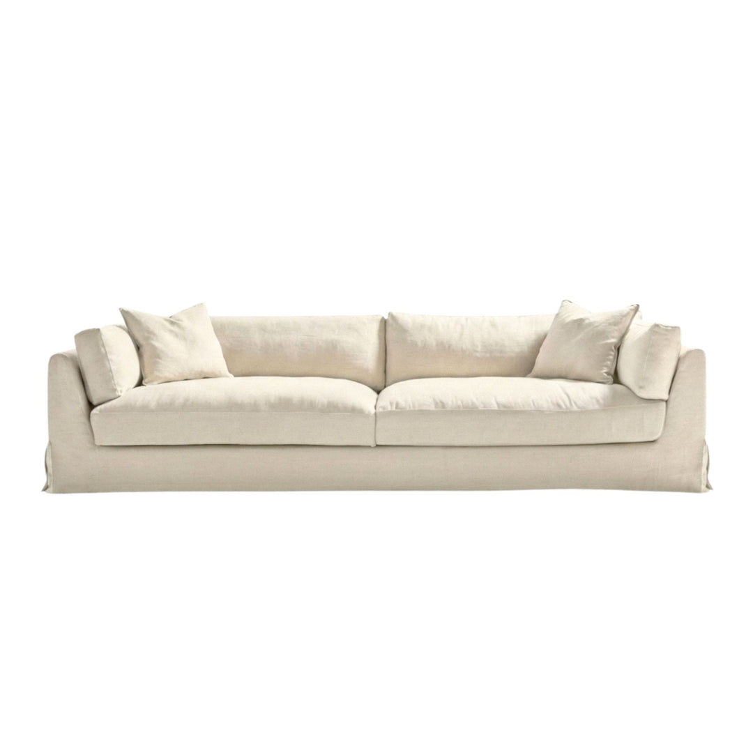 Three-seater Sardegna sofa in white linen fabric