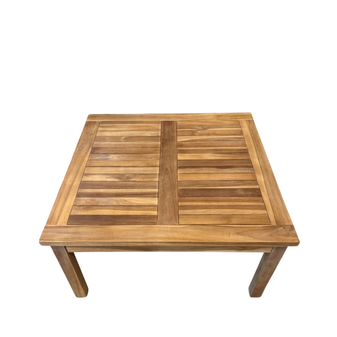 Top view of Sasso Coffee Table showing the slatted teak wood tabletop.