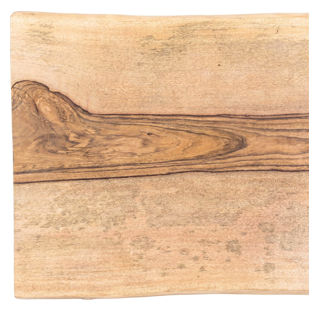 Top view of the table showing the long natural grain pattern and tonal variation across the wood surface.