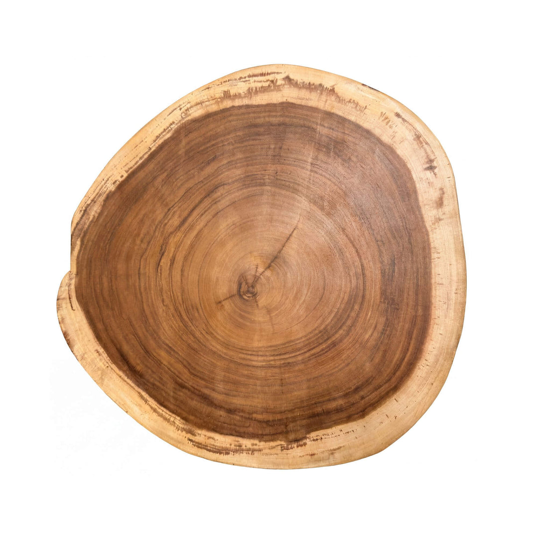 Top view of the Savu coffee table showing the natural wood grain and organic round shape.