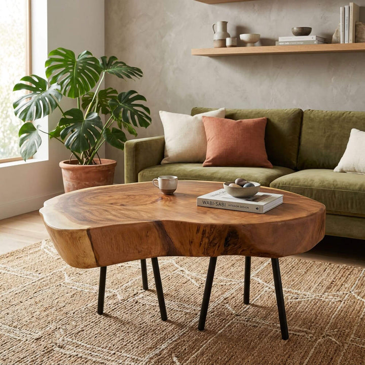 Styled living room setting featuring the Savu coffee table as a natural statement piece.