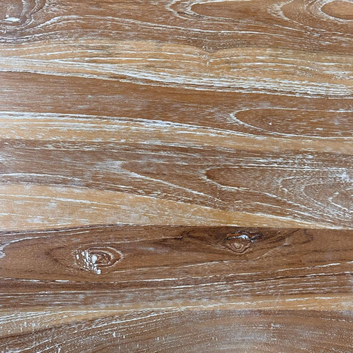 Close-up of the whitewashed teak wood texture of the Scheherazade Desk.