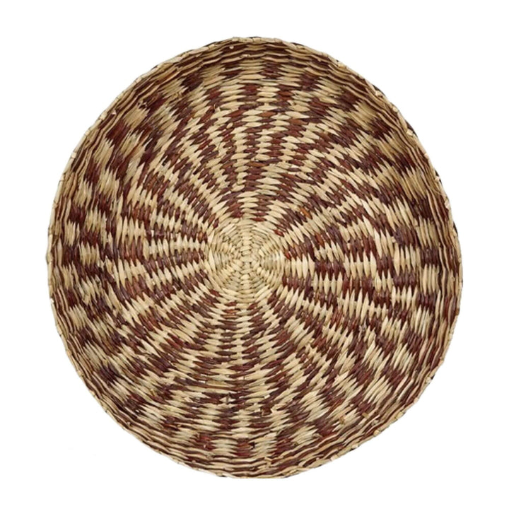 Top view of Bordeaux and natural seagrass table basket, 33×33×6 cm